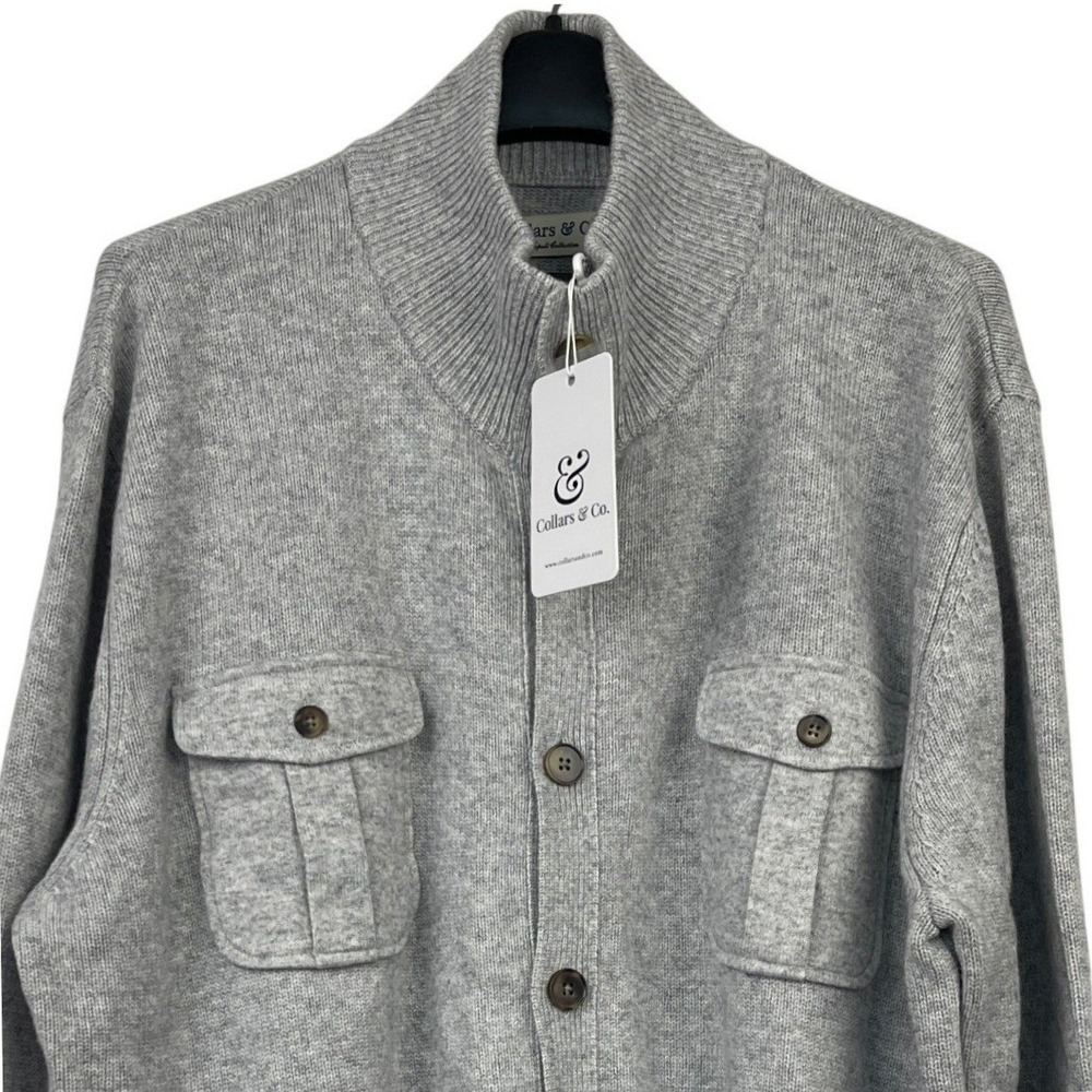 NEW‎ Collars & Co Cashmere Wool Cardigan Sweater Mens 2XL Napoli Collection Gray